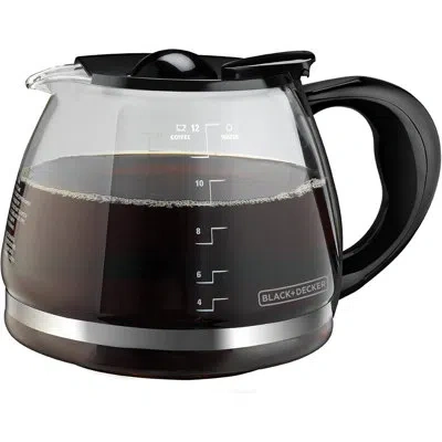 Black+decker 12-cup Replacement Carafe, Gc3100b, Duralife Glass, Dishwasher-safe, 2 Extra Lids In Black