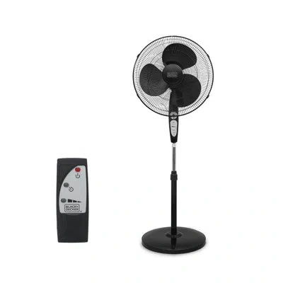 Black+decker 18" Standing Oscillating Pedestal Fan With Remote, 90-degree Oscillation, 3 Speed Settings, Adjustab In Black
