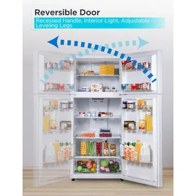 Black+decker 18.1 Cu. Ft. Top Mount Refrigerator With Freezer, 2 Door Refrigerator With Top Freezer And Adjustabl In White
