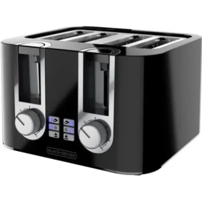 Black+decker 4-slice Toaster, 7 Toast Shades, Removable Crumb Tray, Illuminated Bagel, Frozen And Cancel Function In Black