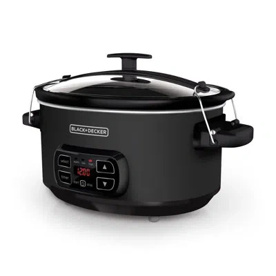 Black+decker 7-quart Slow Cooker, Scd4007, Chalkboard Exterior, Locking Lid, 3 Heat Settings, Removable Stoneware In Matte Black
