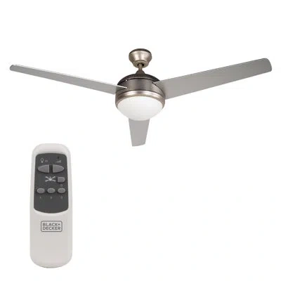 Black+decker Bcf52 Series 52" 3 - Blade Standard Ceiling Fan With Remote Control And Light Kit Included In Silver