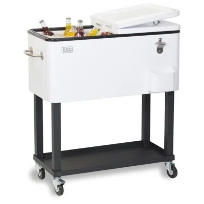 Black+decker Bdb Series , Mobile Cooler Cart, 2 Door Seal Lid,4 Rolling Wheels, White, Bcc20w