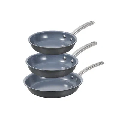 Black+decker Bdk Series  3-piece Ceramic Hard Anodized Aluminum Skillet Set, Frying Pan Set, Gray