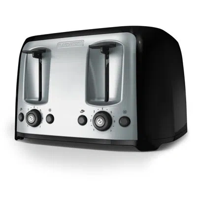 Black+decker Black & Decker 4-slice Toaster, Extra Wide Slots, 7 Shade Settings, 1400 Watts, Frozen And Bagel But In Silver