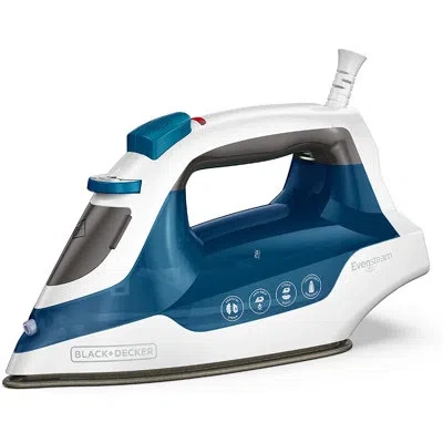 Black+decker Easy Steam Compact Iron, Ir06v, Dual Position Cord, Trueglide Non-stick Soleplate, Vertical Steam, S In White;blue