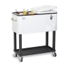 Black+decker Mobile Cooler Cart 2 Door Seal And Lid Bottle Opener With Catch Basin Bottom Storage Tray In White