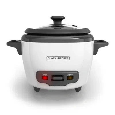 Black+decker , Rice Cooker, Uncooked Rice, Steaming Basket, Removable Non-stick Bowl, One Touch In White