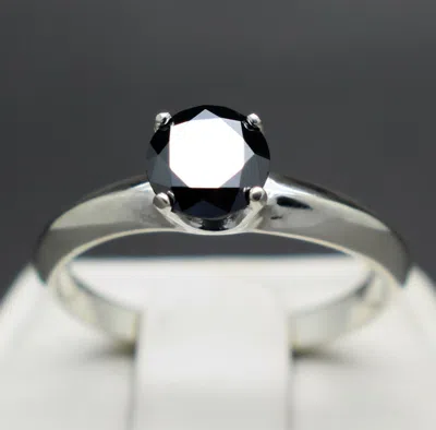 Pre-owned Black Diamond 1.00cts 6.35mm Real  Treated Engagement Size 7 Ring & $700 Value In Fancy Black