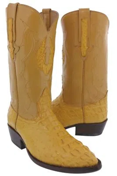 Pre-owned Black Diamond Buttercup Cowboy Dress Leather Boots Real Crocodile Hornback Exotic Skin In Yellow