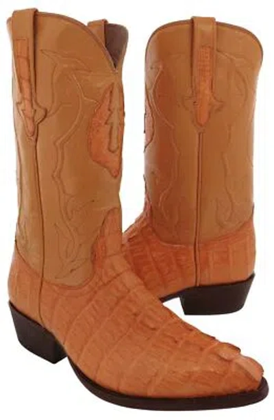Pre-owned Black Diamond Cowboy Western Boots Leather Genuine Crocodile Tail Mango J Toe Botas In Orange