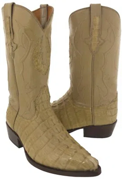 Pre-owned Black Diamond Cowboy Western Boots Leather Genuine Crocodile Tail Tan J Toe Botas In Brown