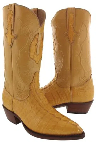 Pre-owned Black Diamond Real Crocodile Tail Western Boots Buttercup J Toe Genuine Botas Rodeo In Yellow