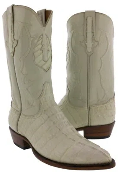 Pre-owned Black Diamond Real Crocodile Tail Western Boots Off White J Toe Genuine Botas Rodeo Size 6, 7