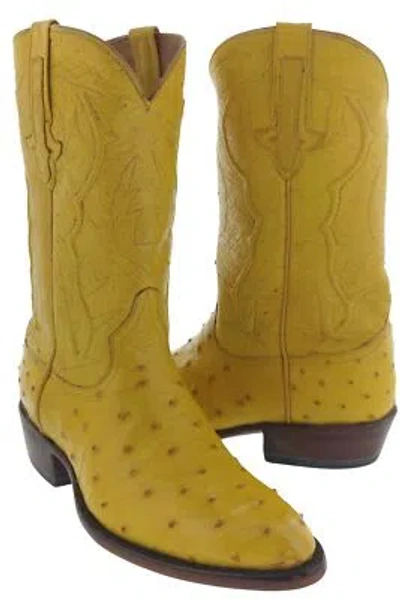 Pre-owned Black Diamond Real Ostrich Quill Western Boots Buttercup Round Toe Genuine Botas Rodeo In Yellow