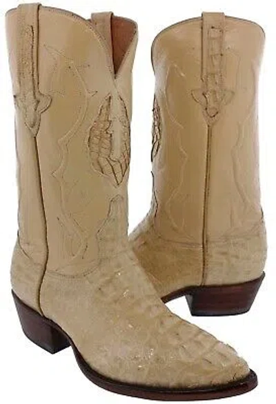 Pre-owned Black Diamond Sand Cowboy Dress Leather Boots Real Crocodile Hornback Exotic Skin Botas In Beige