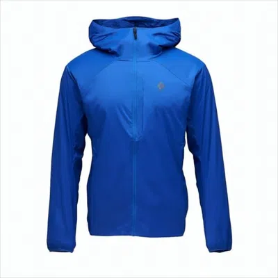 Black Diamond Solid Blue Casual Jacket With Front Zipper And Attached Hood