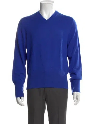 Pre-owned Black Fleece Cashmere V-neck Pullover In Blue