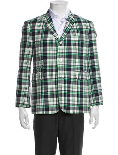 Pre-owned Black Fleece Plaid Print Blazer In Green