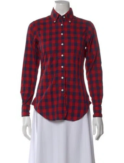 Pre-owned Black Fleece Plaid Print Long Sleeve Button-up Top In Red