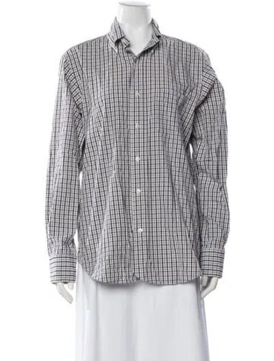 Pre-owned Black Fleece Plaid Print Long Sleeve Button-up Top In White