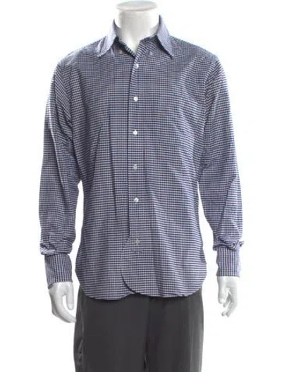 Pre-owned Black Fleece Plaid Print Long Sleeve Dress Shirt In Blue