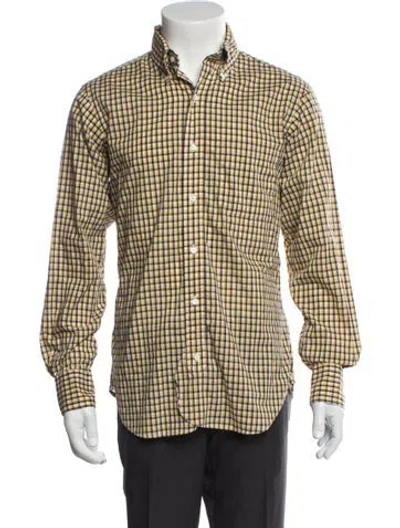 Pre-owned Black Fleece Plaid Print Long Sleeve Dress Shirt In Yellow