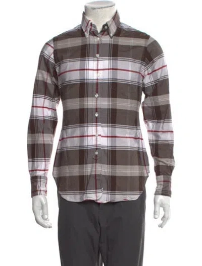 Pre-owned Black Fleece Plaid Print Long Sleeve Shirt In Brown