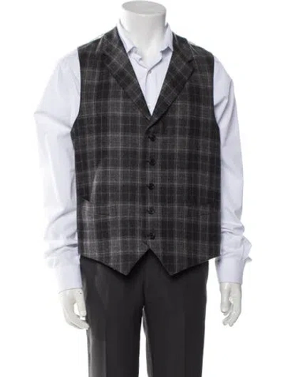 Pre-owned Black Fleece Plaid Print Suit Vest In Gray