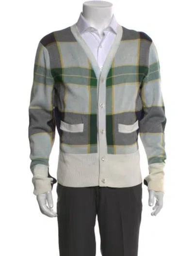 Pre-owned Black Fleece Striped V-neck Cardigan In Green