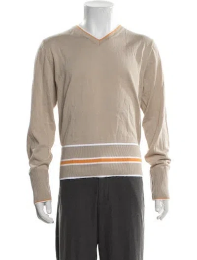 Pre-owned Black Fleece Striped V-neck Pullover In Neutral