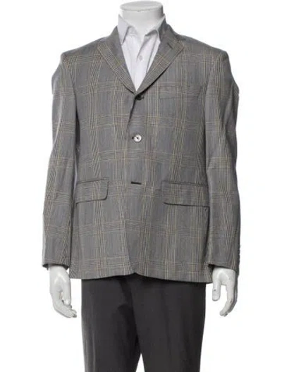 Pre-owned Black Fleece Wool Plaid Print Blazer In Black
