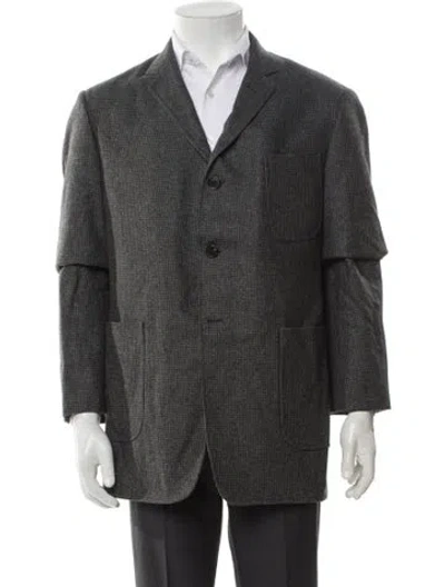 Pre-owned Black Fleece Wool Plaid Print Blazer In Gray