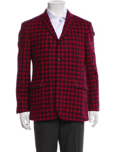 Pre-owned Black Fleece Wool Plaid Print Blazer In Red
