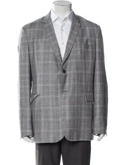 Pre-owned Black Fleece Wool Plaid Print Jacket In Blue