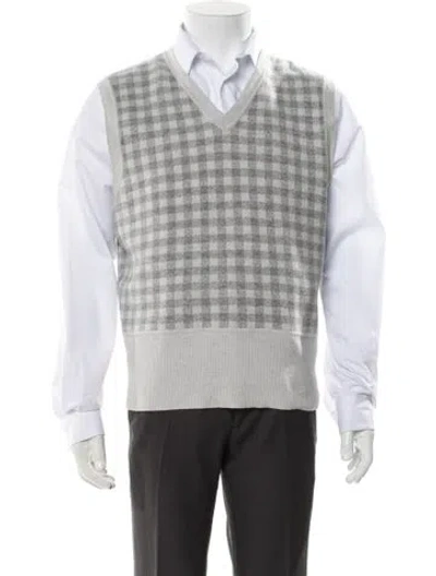 Pre-owned Black Fleece Wool Plaid Print Sweater Vest In Gray