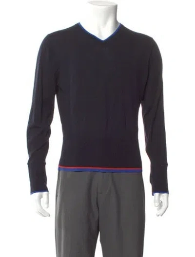 Pre-owned Black Fleece Wool V-neck Pullover In Blue