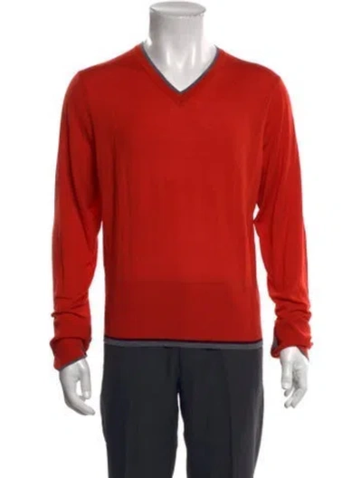Pre-owned Black Fleece Wool V-neck Pullover In Orange