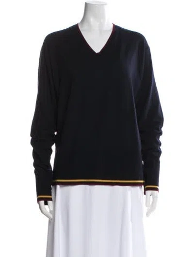 Pre-owned Black Fleece Wool V-neck Sweater In Black