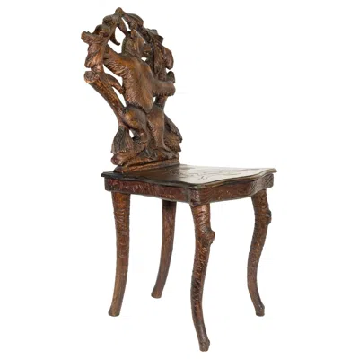 Pre-owned Black Forest 19th Century  Carved Bear Chair