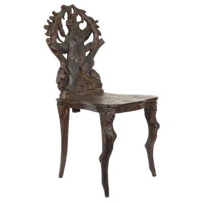 Pre-owned Black Forest 19th Century  Carved Bear Chair