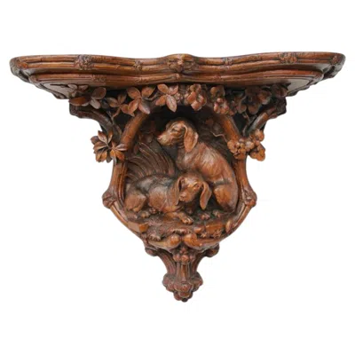 Pre-owned Black Forest A  Carved Linden Wood Canine Wall Bracket Swiss, Late 19th Century