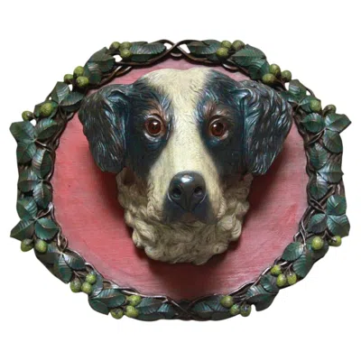 Pre-owned Black Forest A Rare Swiss �� Polychrome Carved Wood Dog�s Head Trophy, Brienz In Brown
