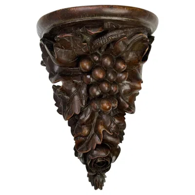 Pre-owned Black Forest Antique Carved Wood Wall Console With Grapes And Leaves Brienz  In Purple