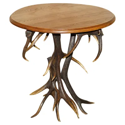 Pre-owned Black Forest Antique German  Carved Rams Head Antler Supper Table Part Of A Suite