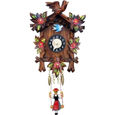 Black Forest Battery Operated Wall Clock In Brown;red;yellow