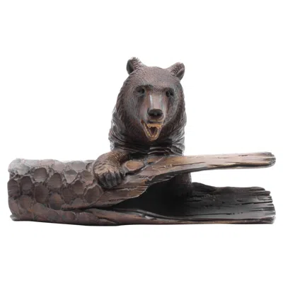 Pre-owned Black Forest Carved Bear With Pen Inkwell