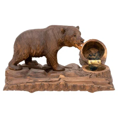 Pre-owned Black Forest Carved Bear With Pen Inkwell
