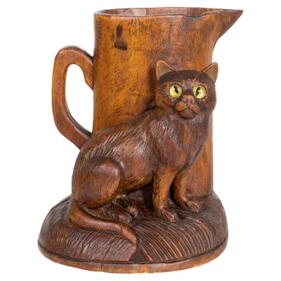 Pre-owned Black Forest Carved Cat Match Holder