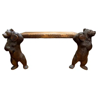 Pre-owned Black Forest Carved Swiss Entry Table With Bears